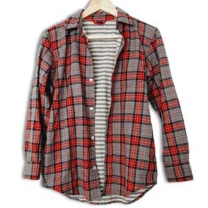 GAP Utility Sleeve Lined Plaid Button-Up Shirt Top Red Gray Kids Youth Sz XL